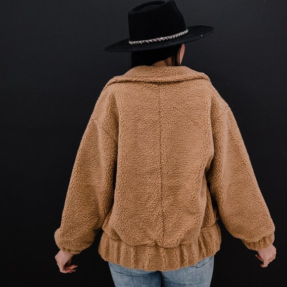 Zip Up Dropped Shoulder Teddy Jacket with Pockets - Picture 4 of 5